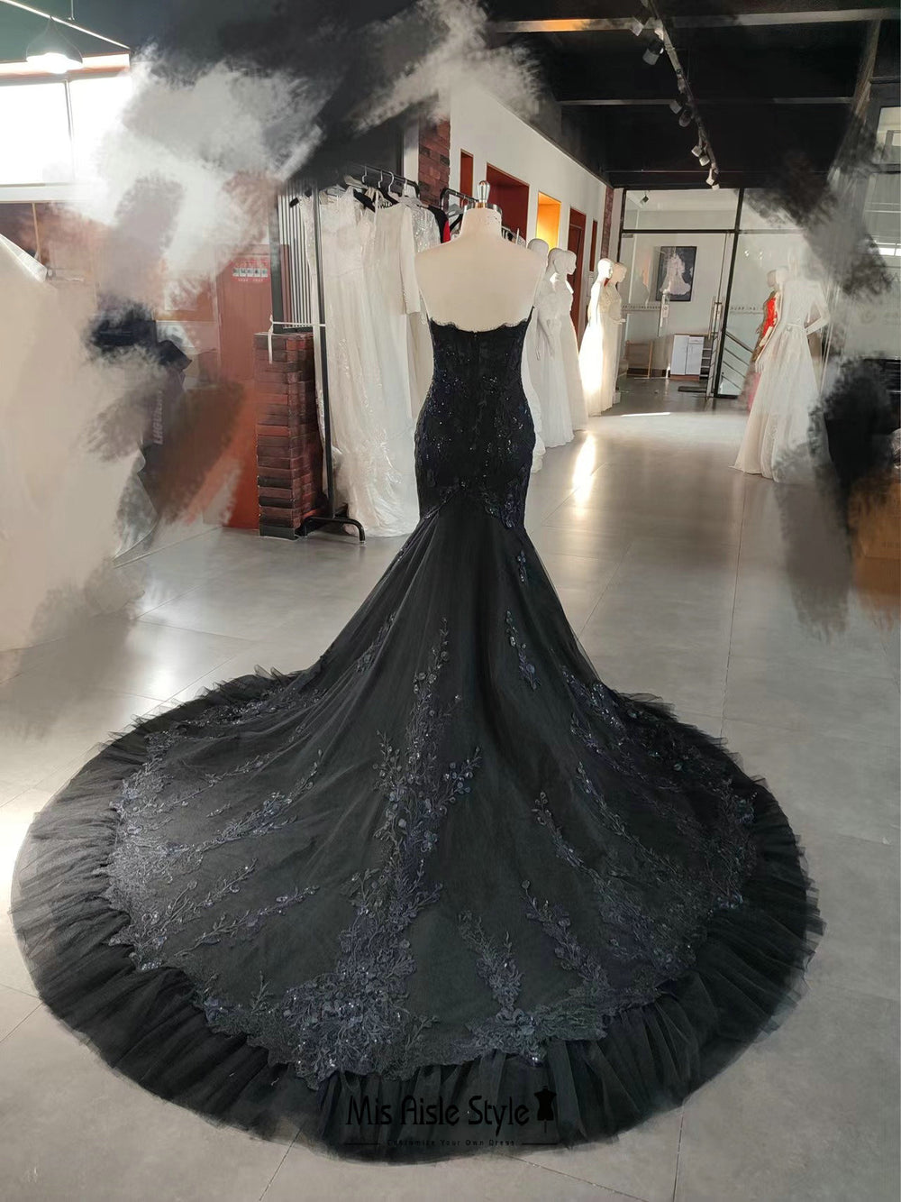 black mermaid style wedding dresses Black Wedding Dresses Mermaid Sleeveless Lace With Train Bridal Dress Free Customization
