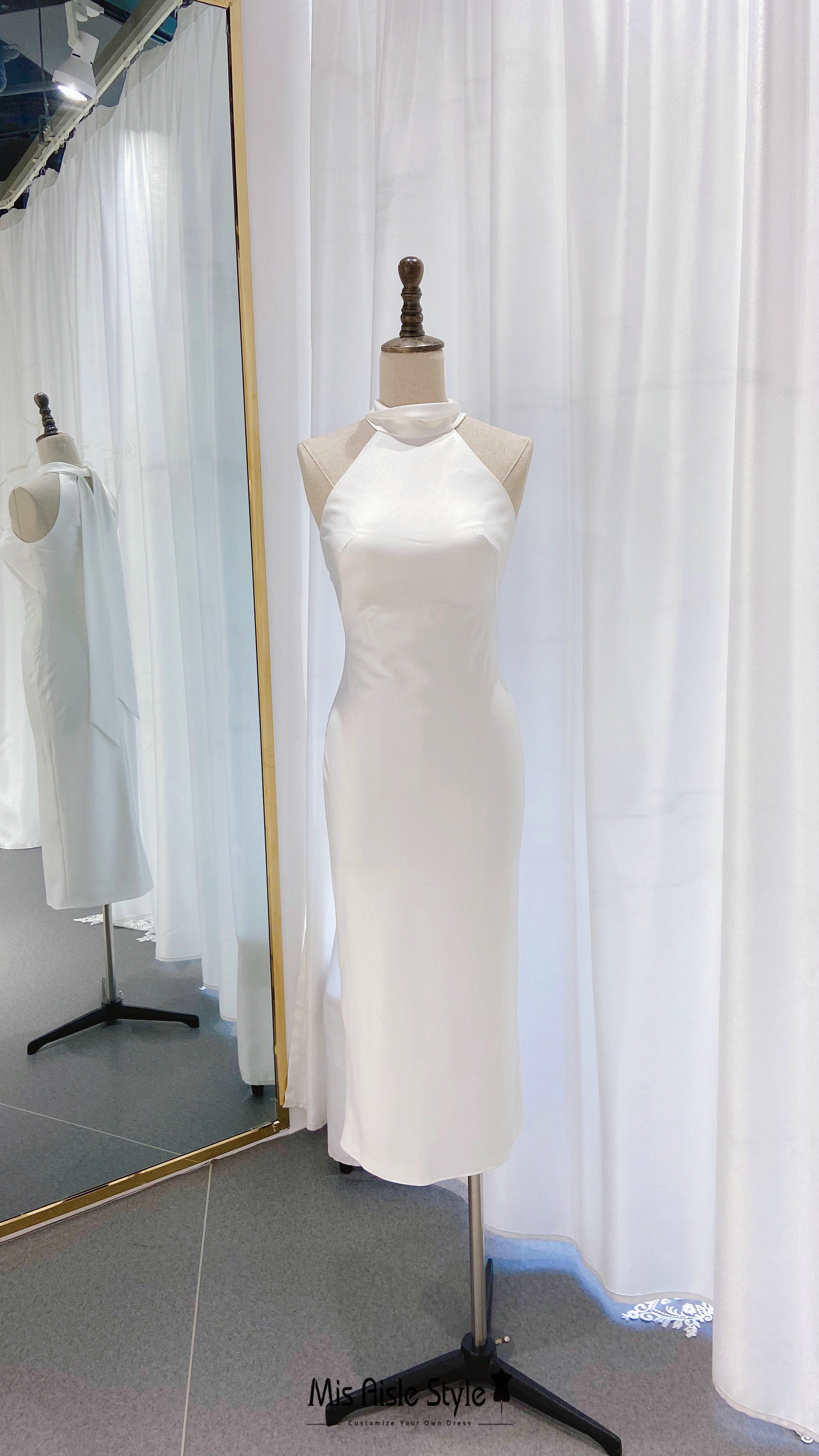 what color heels go with a grey dress Modest Simple Sheath Halter Neck White Wedding Dress Summer Flowy Cros –  DorrisDress main image 1