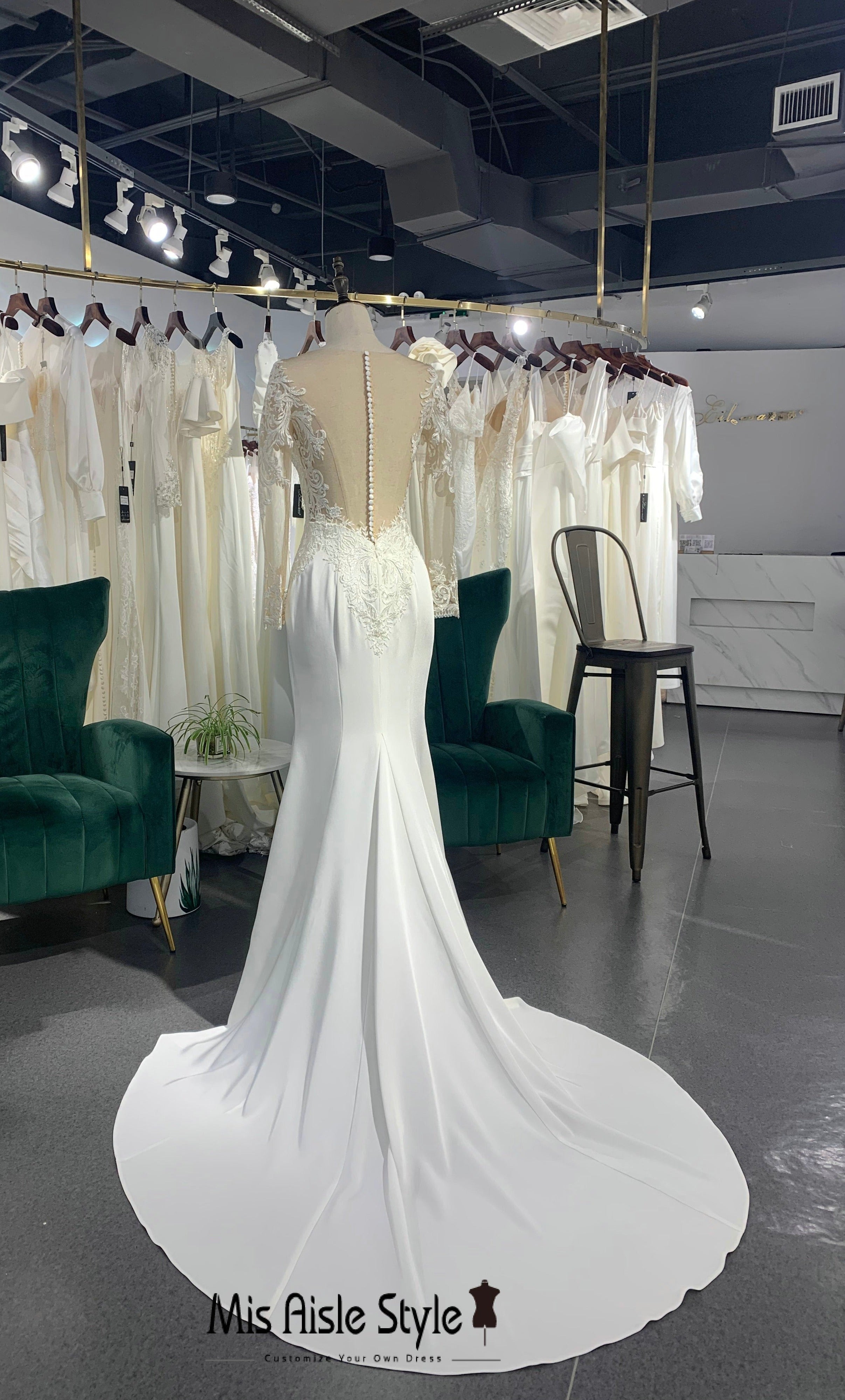 mermaid wedding dress with illusion back Mermaid Long Sleeve Illusion Back Wedding Dress – misaislestyle