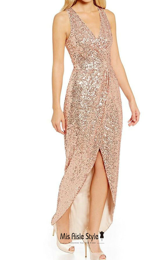 High Low Gold Sequins Wedding Guest Dress misaislestyle High Low Gold Sequins Wedding Guest Dress misaislestyle