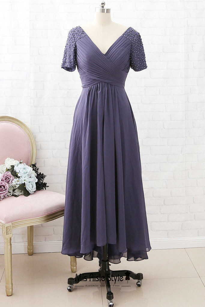 short sleeve tea length mother of the bride dresses Jungle Green Mother of the Bride Dress 2026 Short Sleeves Scoop