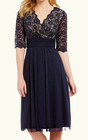 navy mother of the bride dress knee length Dark Navy Mother Of The Bride Dress Embroidered Cap Sleeve Lace Knee Length Mother Of Bride Dresses