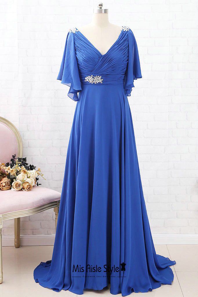 Boho Sleeve Blue Mother of The Bride Dress misaislestyle Boho Sleeve Blue Mother of The Bride Dress misaislestyle