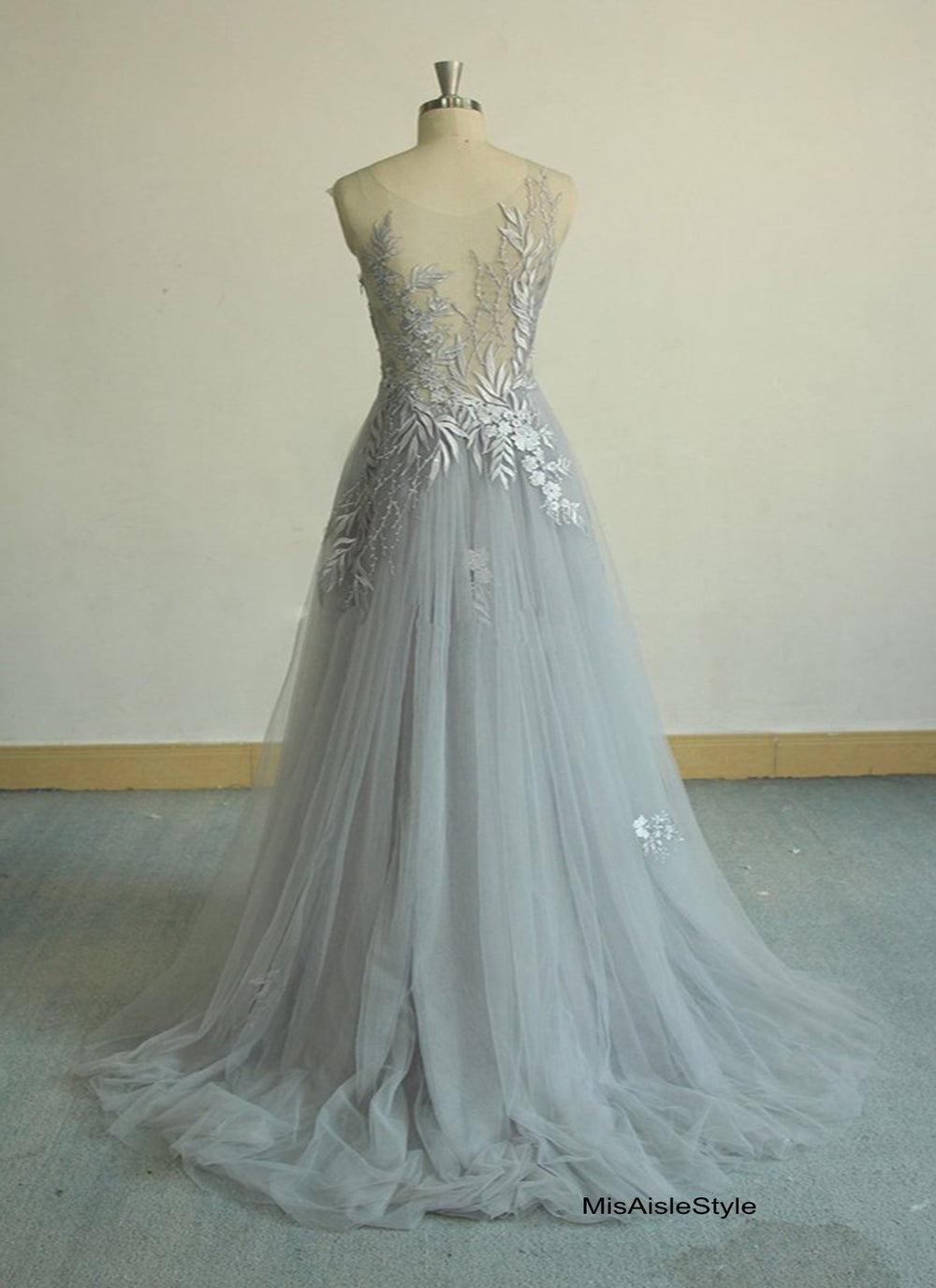silver boho wedding dress Silver Tulle Rustic Cap Sleeves Boho Wedding Dresses, Wedding Gown, MW677