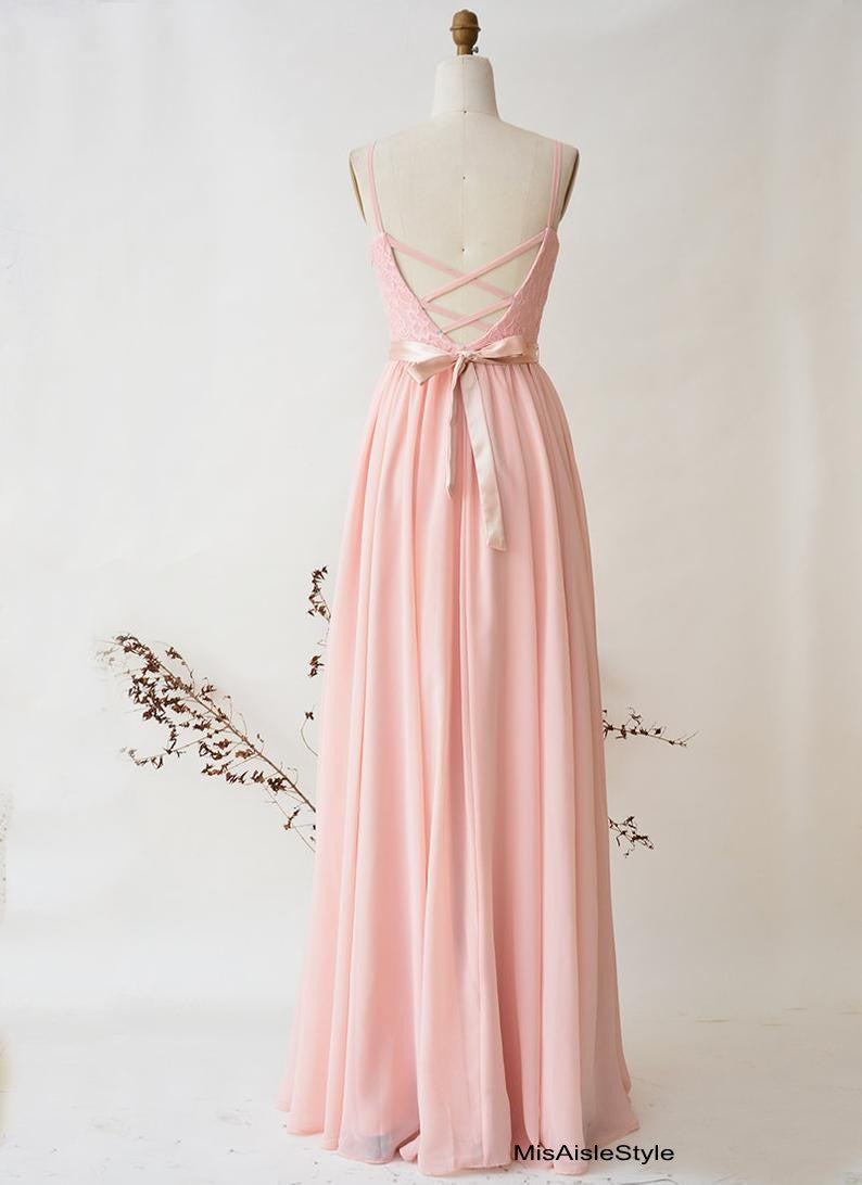 A line Straps Pearl Pink Bridesmaid Dress misaislestyle A line Straps Pearl Pink Bridesmaid Dress misaislestyle