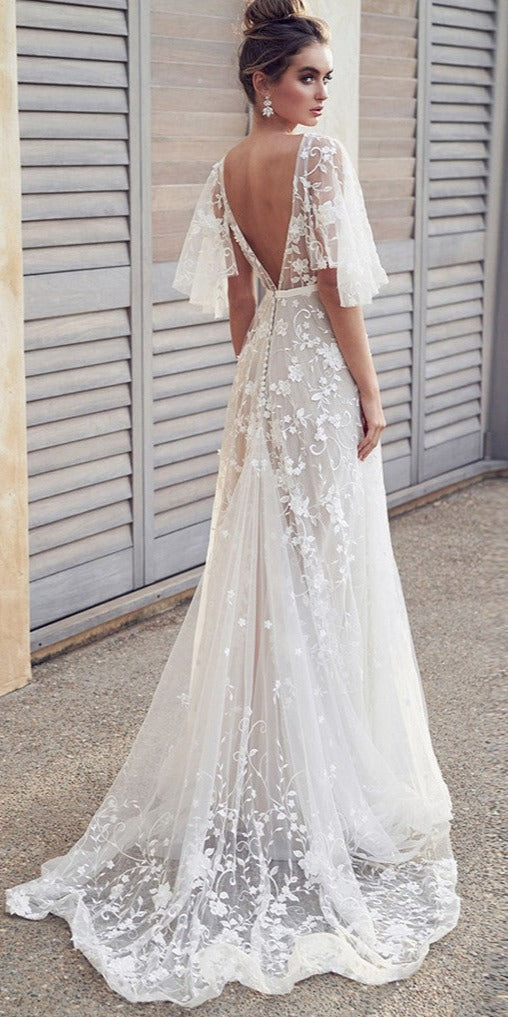 v-back lace wedding dress