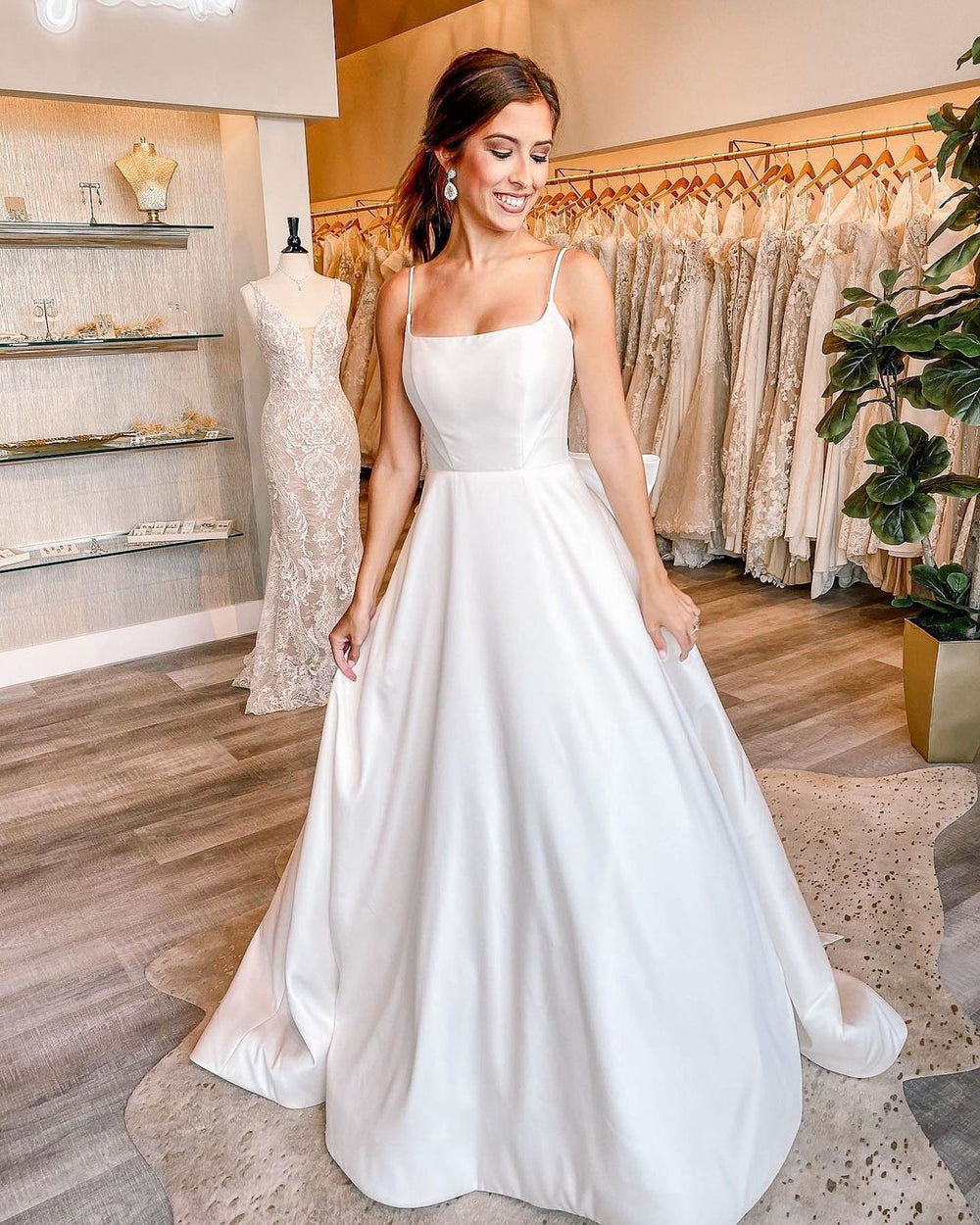 A-line Satin Bridal Dress with Square Neckline
