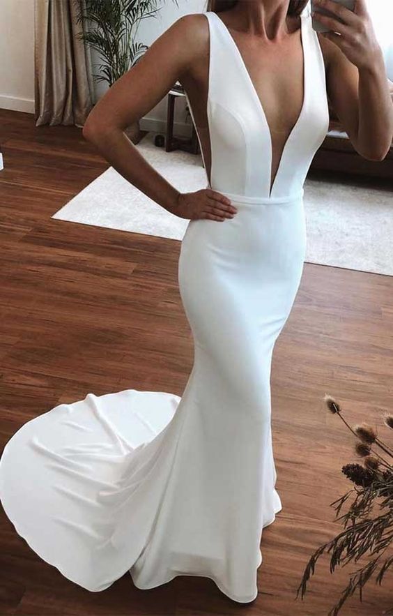 low-neck fitted wedding dress