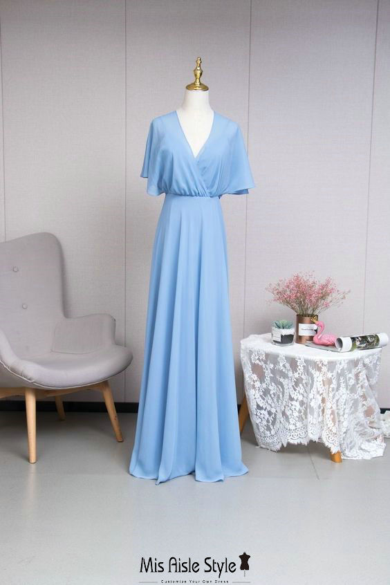 Blue Chiffon Boho Bridesmaid Dress misaislestyle Blue Chiffon Boho Bridesmaid Dress misaislestyle