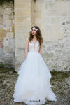 Tiered Skirt Illusion Lace Wedding Dress