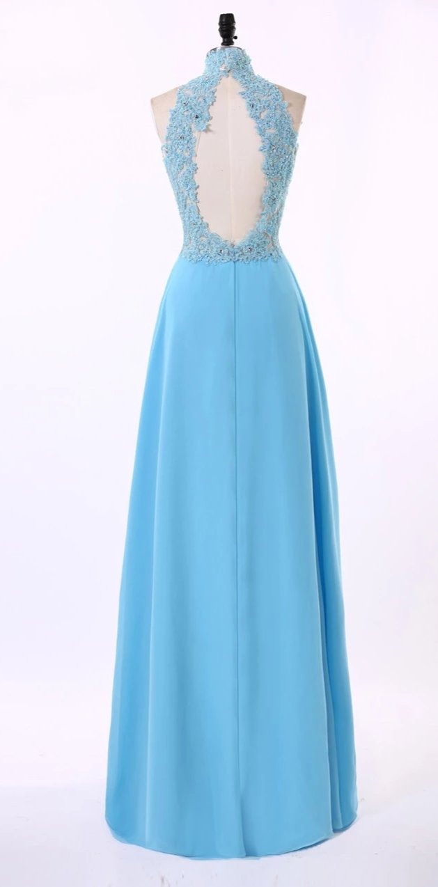 Blue Lace Prom Dress