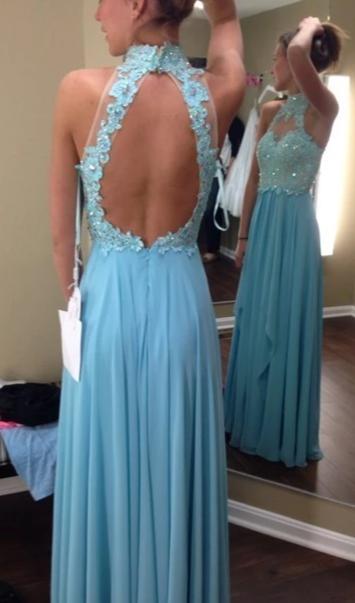 Blue Lace Prom Dress