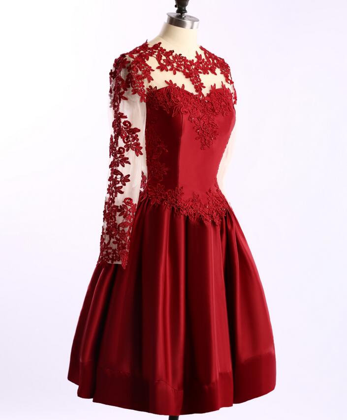 Mini Long Sleeve Red Lace Homecoming Dress misaislestyle Mini Long Sleeve Red Lace Homecoming Dress misaislestyle