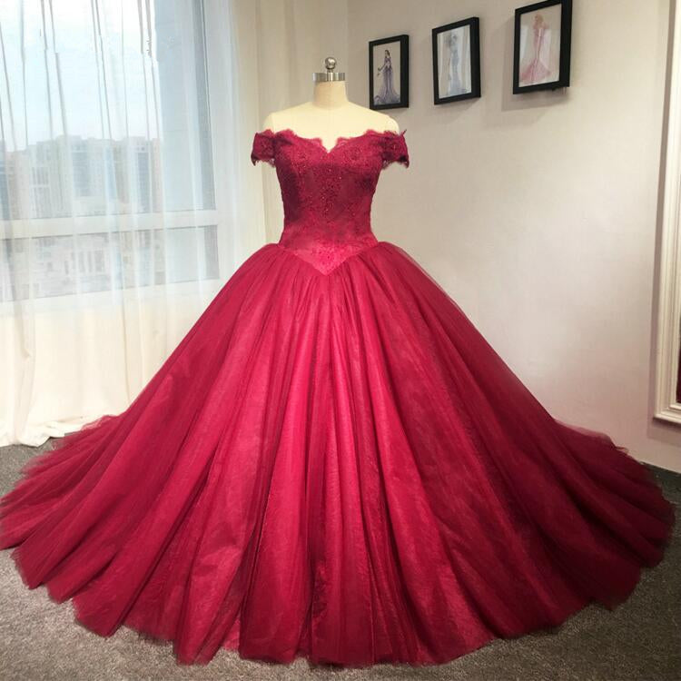 Ball gown burgundy wedding dress
