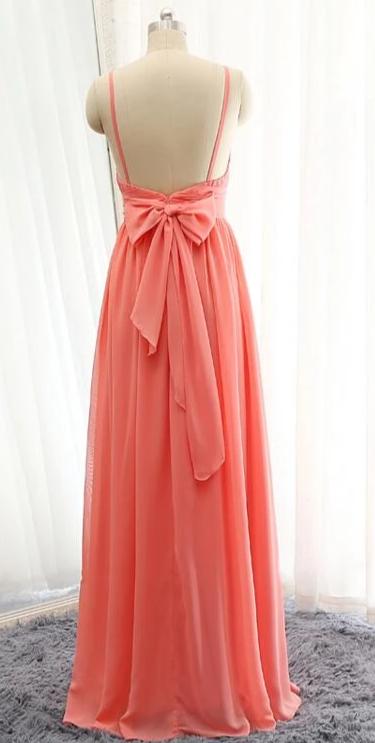 Spaghetti Straps Coral Bridesmaid Dress misaislestyle Spaghetti Straps Coral Bridesmaid Dress misaislestyle