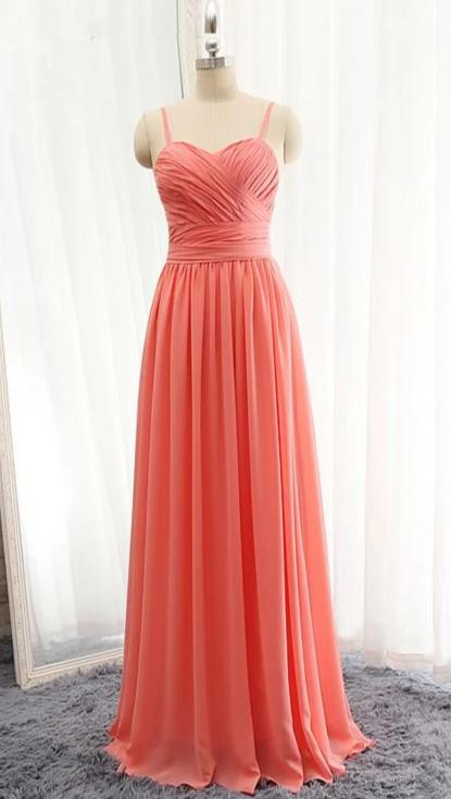 Spaghetti Straps Coral Bridesmaid Dress misaislestyle Spaghetti Straps Coral Bridesmaid Dress misaislestyle