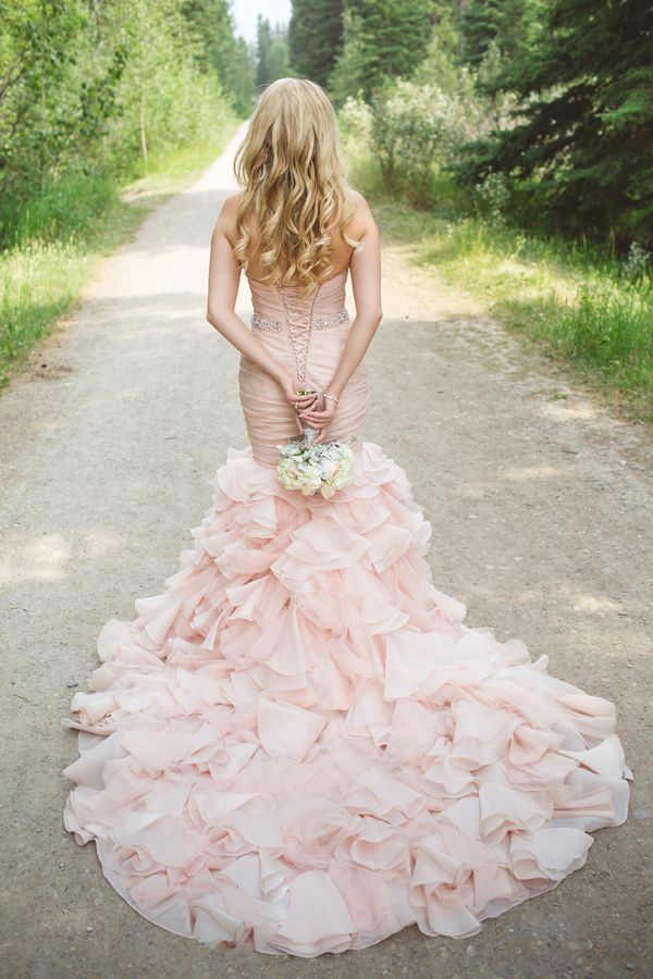 Mermaid Sweetheart Blush Pink Organza Wedding Dress