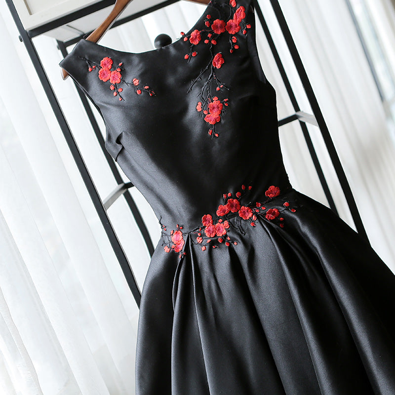 Fashion Embroidery Tea Length Black Party Dress misaislestyle Fashion Embroidery Tea Length Black Party Dress misaislestyle