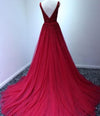 v-back red prom dress