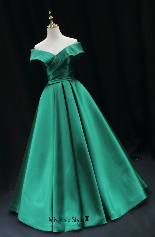 Ball Gown Off Shoulder Sleeve Green Prom Dress misaislestyle Ball Gown Off Shoulder Sleeve Green Prom Dress misaislestyle