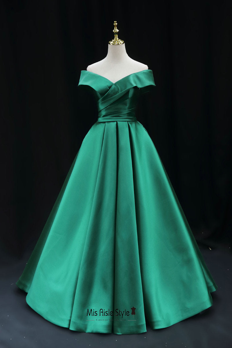 Ball Gown Off Shoulder Sleeve Green Prom Dress misaislestyle Ball Gown Off Shoulder Sleeve Green Prom Dress misaislestyle