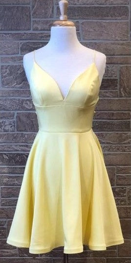 Short Yellow Criss-Cross Back Homecoming Dress misaislestyle Short Yellow Criss-Cross Back Homecoming Dress misaislestyle