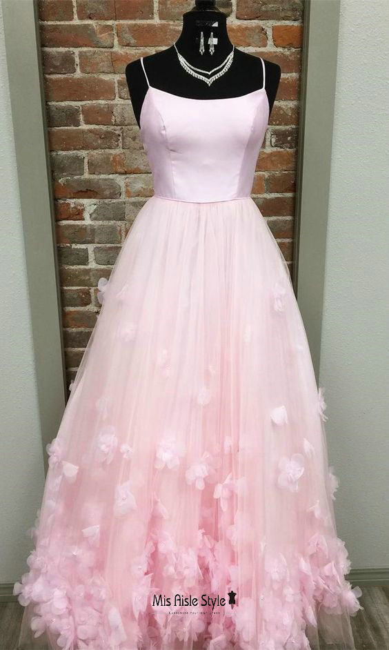 Light Pink Floral Skirt Prom Dress misaislestyle Light Pink Floral Skirt Prom Dress misaislestyle
