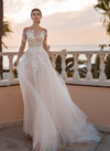 sheer lace blush wedding dress