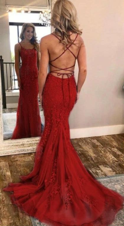 Red Detachable Train Prom Dresses Lace Formal Dresses ARD2138 – SheerGirl