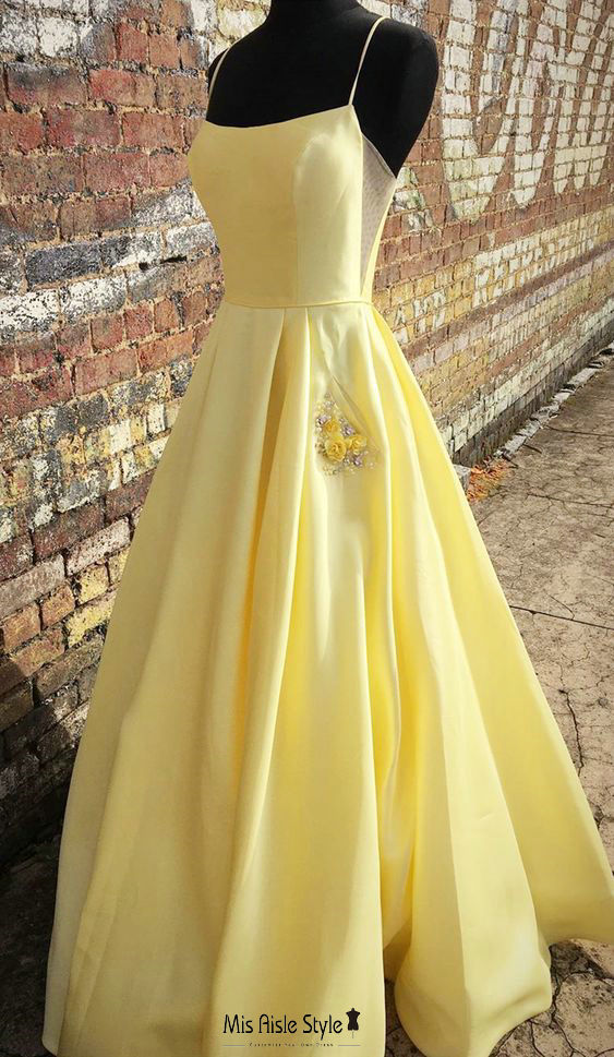 square neckline prom dress Square Neckline Yellow Prom Dress with Pocket – misaislestyle