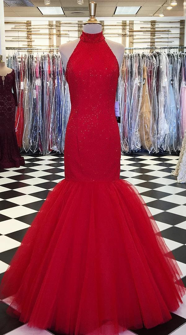 red prom dress with rhinestones Crystal Beaded Sweetheart A-Line Red sparkly High Slit and Tulle Skirt full sleeve Off Shoulder Red Ball Gown
