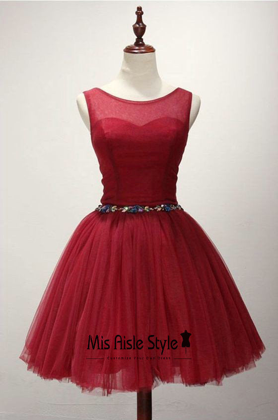 Short Dark Red Tulle Homecoming Dress misaislestyle Short Dark Red Tulle Homecoming Dress misaislestyle