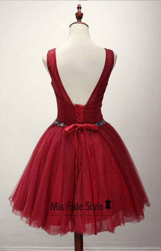 low back red homecoming dress