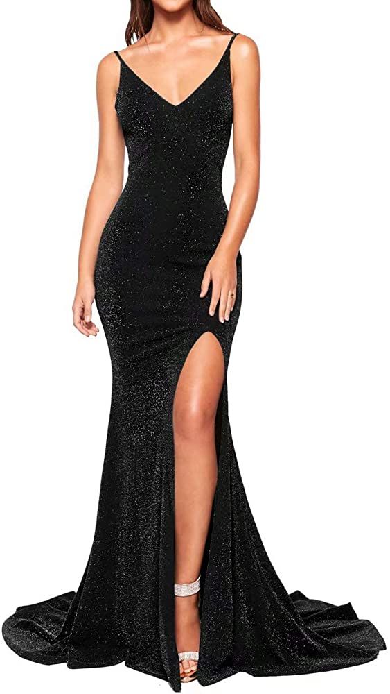 Sexy Backless Fitted Sparkle Black Evening Dress misaislestyle Sexy Backless Fitted Sparkle Black Evening Dress misaislestyle