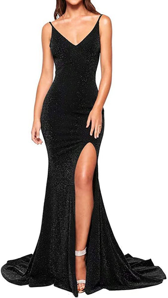 Sexy Backless Fitted Sparkle Black Evening Dress – misaislestyle