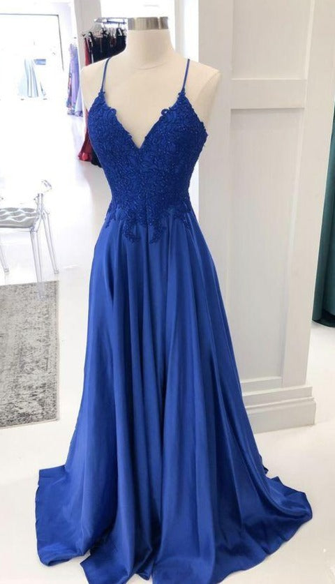 Simple Spaghetti Straps Royal Blue Pageant Dress – misaislestyle Simple Spaghetti Straps Royal Blue Pageant Dress – misaislestyle