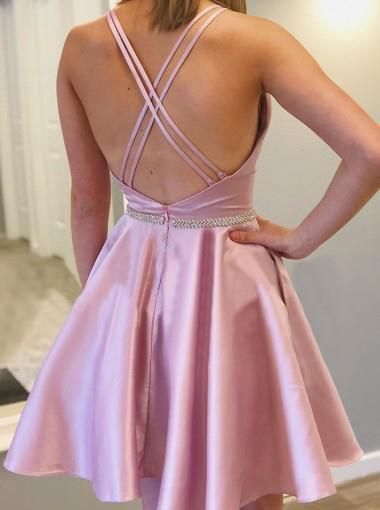 Criss-Cross Back Short Homecoming Dress with Pocket