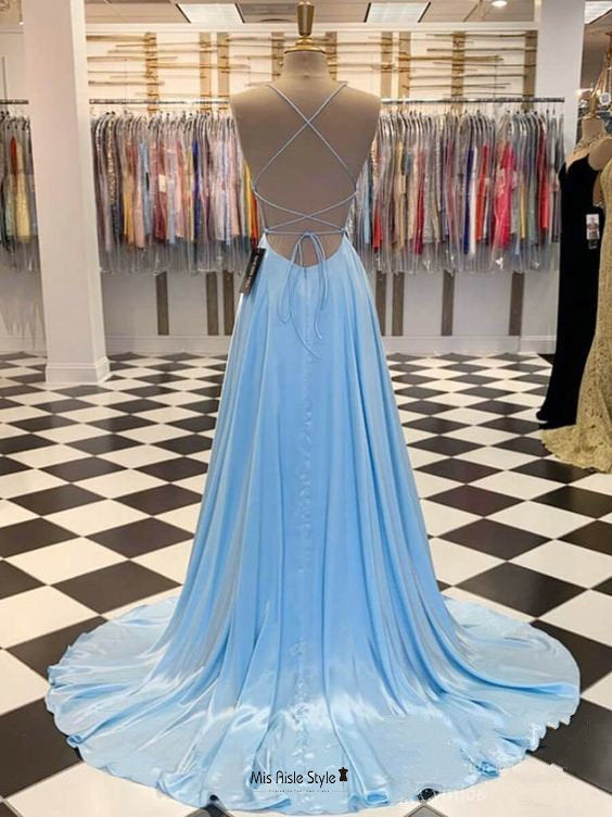 Simple Square Neckline Blue Prom Dress – misaislestyle Simple Square Neckline Blue Prom Dress – misaislestyle