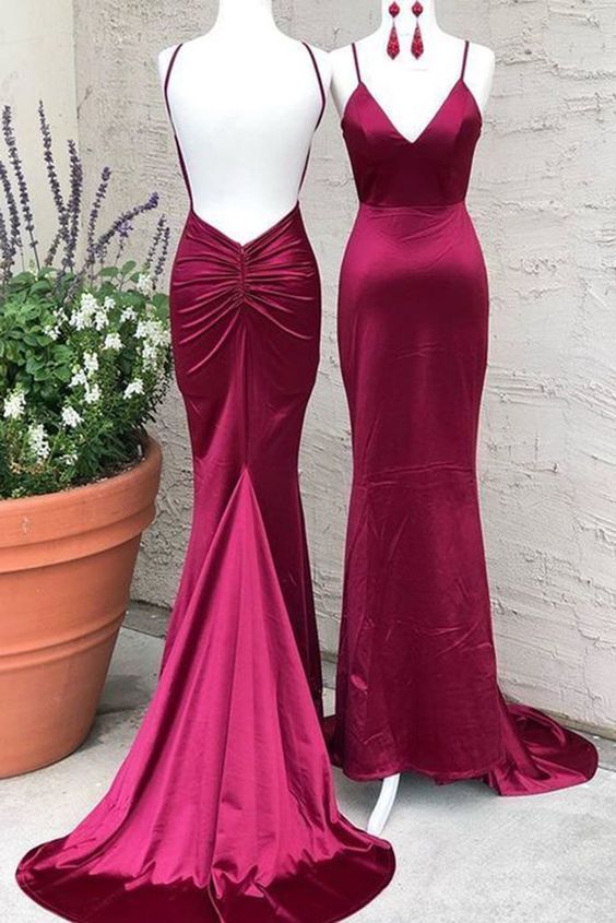 Fitted Sexy Open Back Burgundy Evening Dress