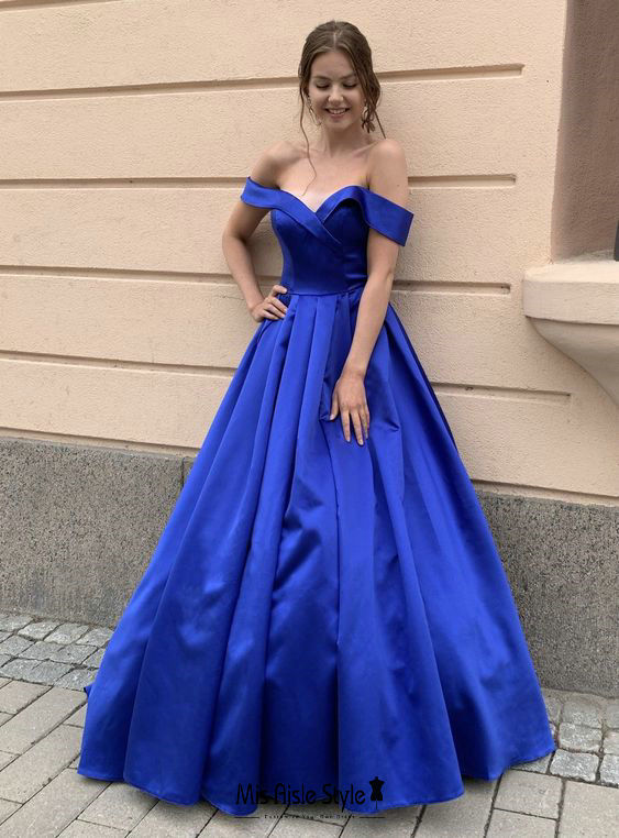 Royal Blue Satin Long Prom Dress with Pocket, Simple Royal Blue Formal –  Eip Collection