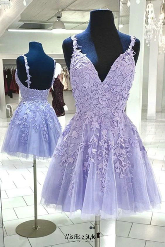 Short Lavender Lace Homecoming Dress Short Lavender Lace Homecoming Dress