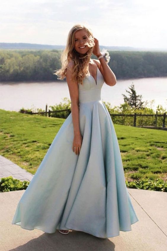 Two Pieces Light Blue Prom Dress with Tiered Skirt – daisystyledress
