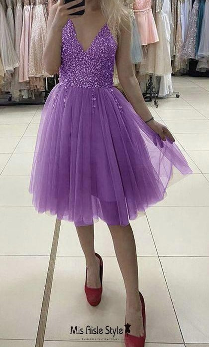 Short Beaded Sparkle Tulle Homecoming Dress