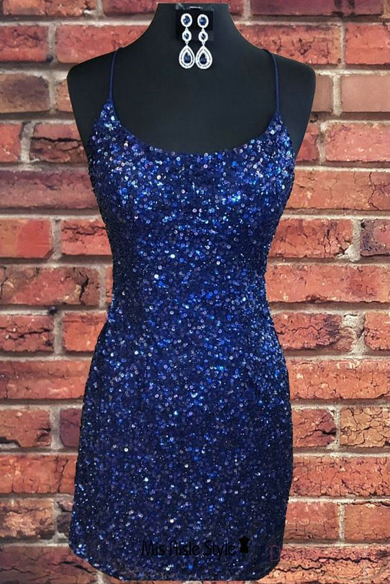 Sexy Short Fitted Dark Navy Sequins Pageant Dress misaislestyle Sexy Short Fitted Dark Navy Sequins Pageant Dress misaislestyle