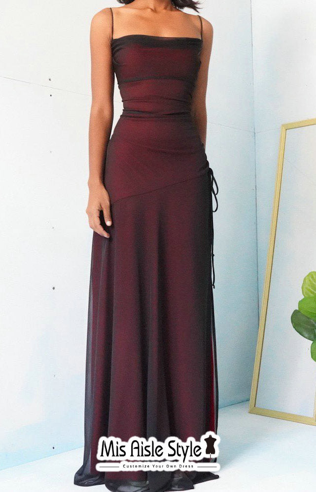 Fit and Flare Square Neckline Burgundy Prom Dress – misaislestyle