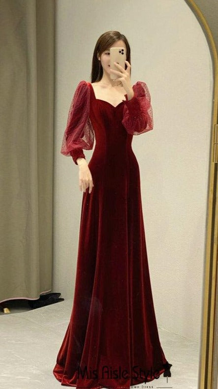 Amazon.com: Women's Velvet Off The Shoulder Mermaid Evening Dresses Long  Sleeves Formal Gowns Burgundy : Clothing, Shoes & Jewelry