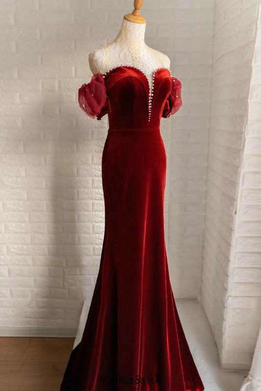 sheath deep red prom dress
