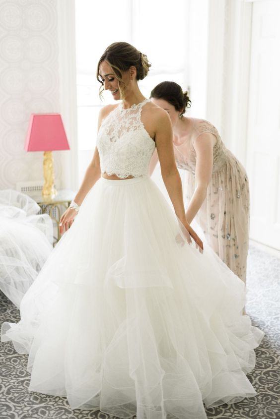 Ball Gown Two Piece Tiered Skirt Wedding Dress
