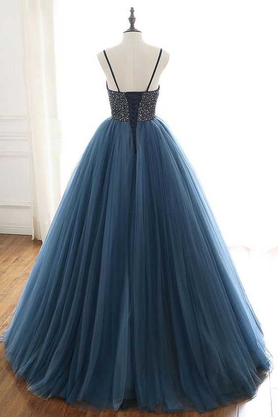 Ball Gown Navy Blue Prom Dress
