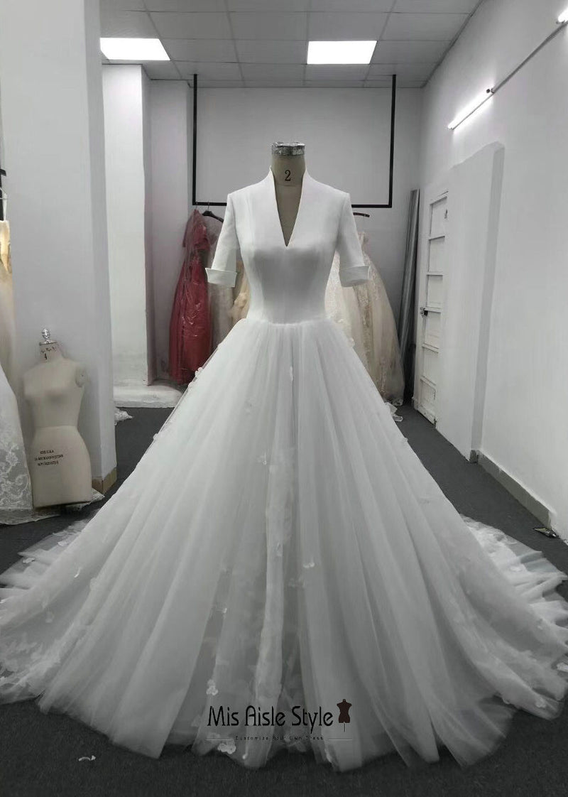 Custom Designer's Half Sleeve Wedding Dress